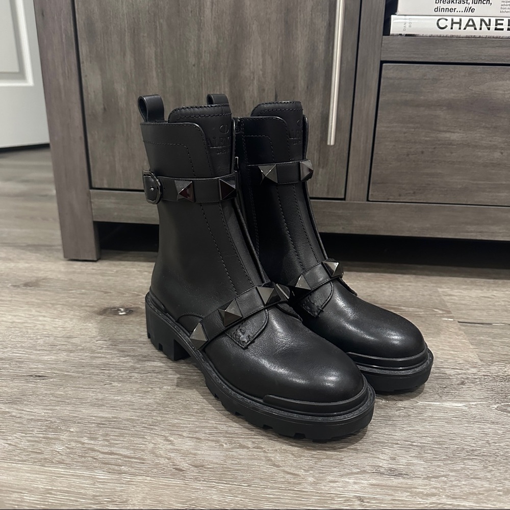 Valentino Roman Stud Calfskin Combat Boot